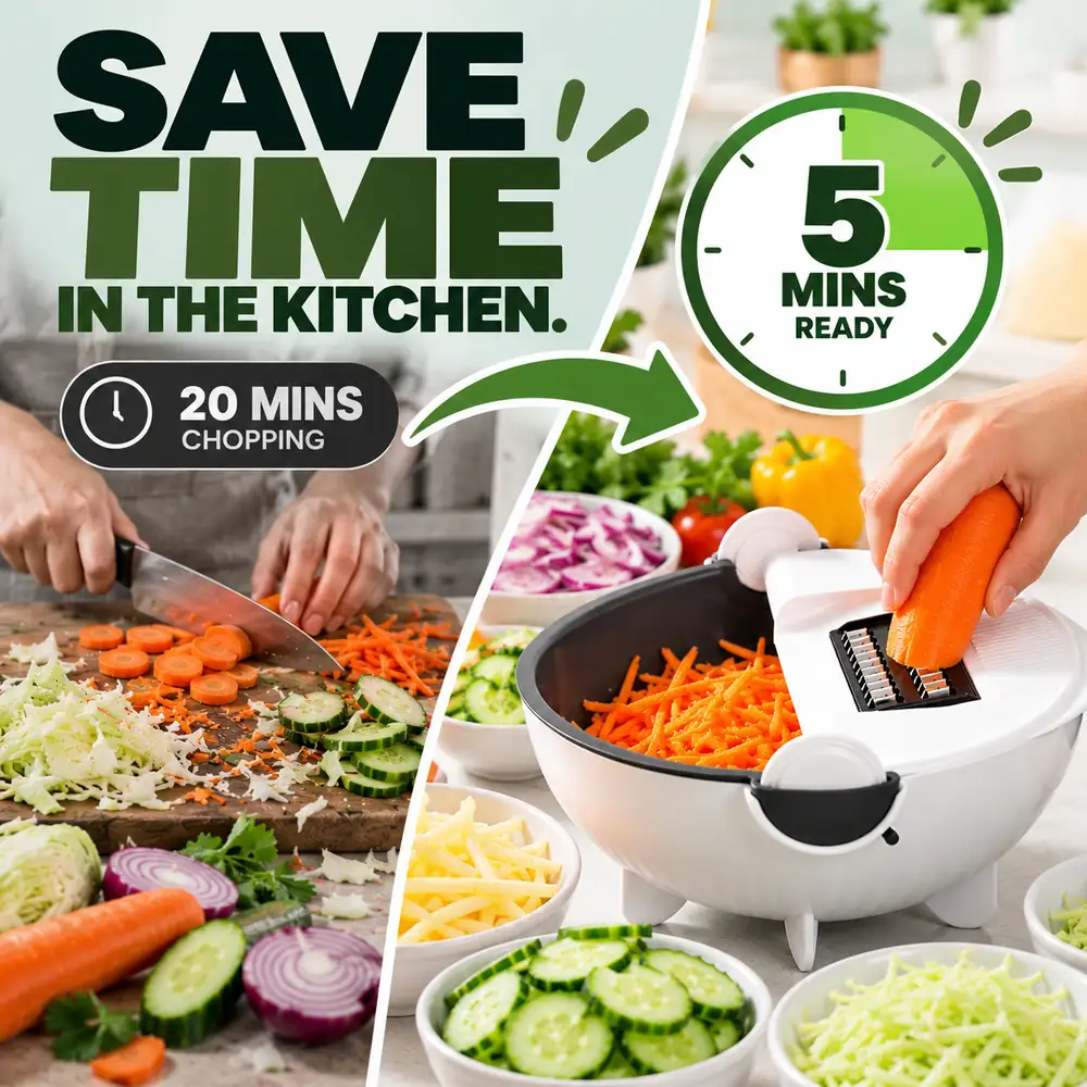 Save time in the kitchen: about 20 minutes of chopping by hand, ready in about 5 minutes with the cutter