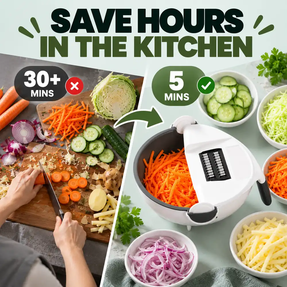 Save hours in the kitchen with the 9-in-1 vegetable cutter